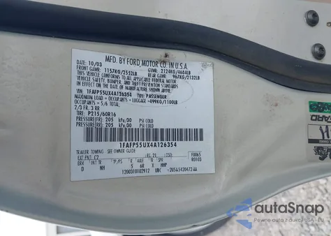 2004 Ford Taurus Ses из США, поврежденный, VIN 1FAFP55UX4A126354